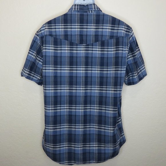 H&M* Men's Short Sleeve Snap Pearl Curved Hem Double‎ Chest Pocket Shirt~ Large - Picture 2 of 13
